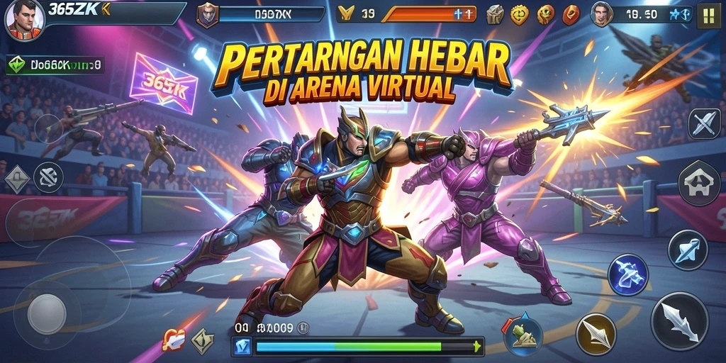 Gameplay seru dalam 365ZK yang menunjukkan aksi pertarungan intens.