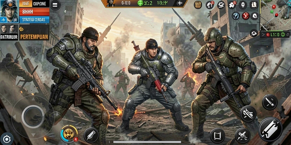 Tampilan gameplay 8HHH dengan fokus pada strategi dan taktik.