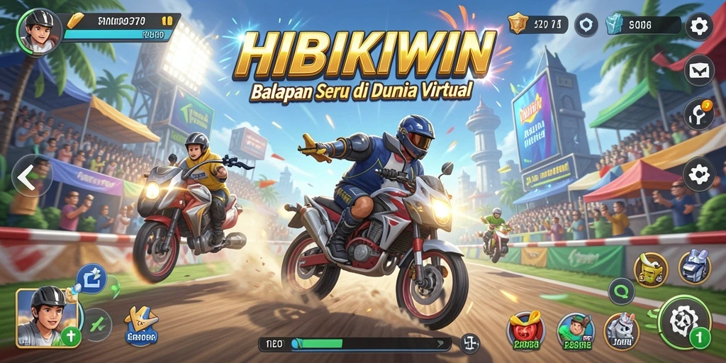 Gameplay balapan seru di HIBIKIWIN dengan berbagai kendaraan.