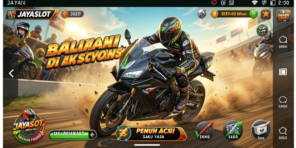 Screenshot gameplay JAYASLOT yang penuh aksi balap motor.