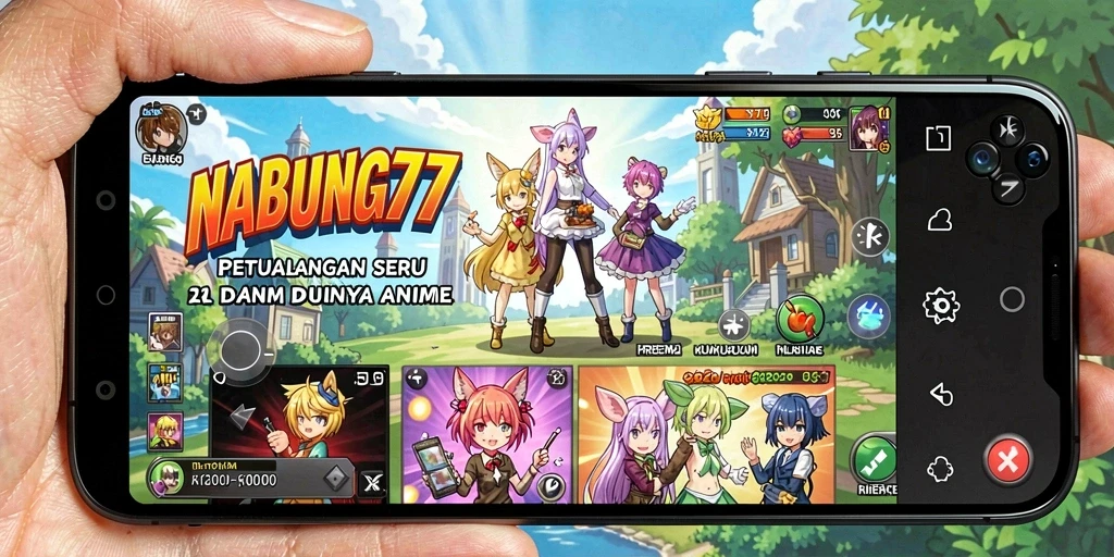 Tampilan utama gameplay NABUNG77 menampilkan karakter anime yang beraksi.
