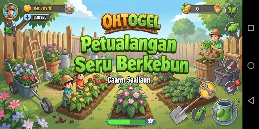 Gameplay OHTOGEL yang menampilkan suasana berkebun yang hidup.