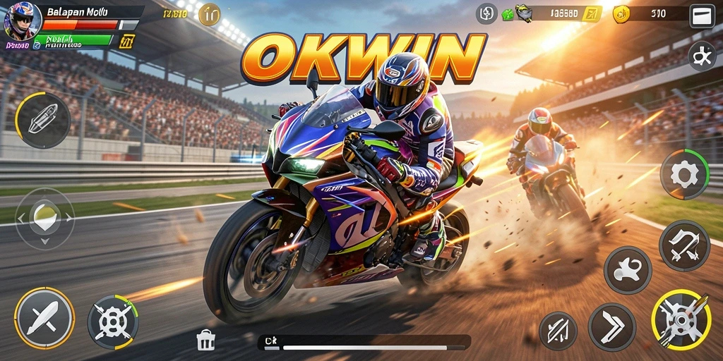 Tampilan seru gameplay balapan motor di OKWIN.