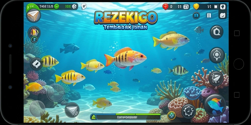 Tampilan gameplay yang seru dalam REZEKIGO dengan aksi tembak menembak ikan.