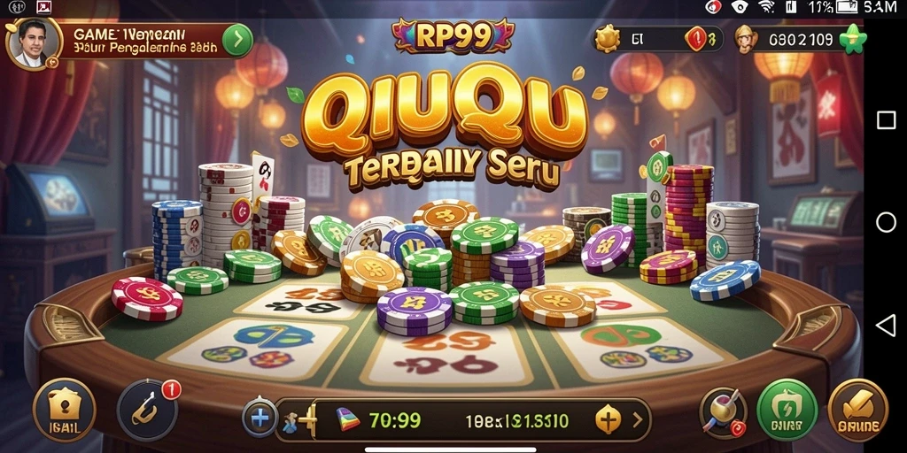 Screenshot gameplay RP99 yang menampilkan suasana permainan QiuQiu.