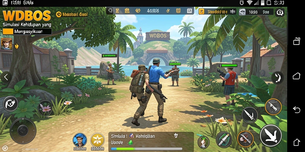 Tampilan gameplay WDBOS yang menampilkan interaksi karakter dalam simulasi kehidupan.